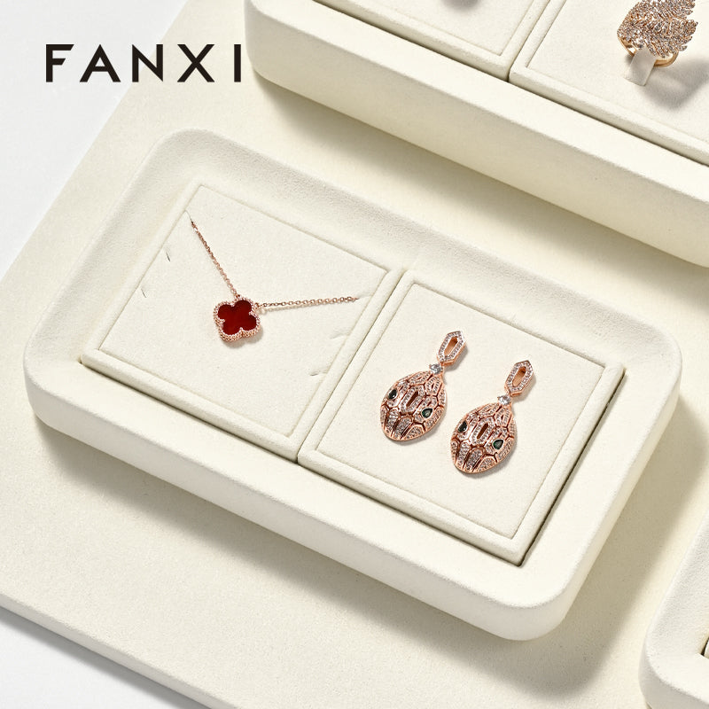 FANXI Beige Microfiber Earrings Ring Necklace Jewelry Display Set TT338