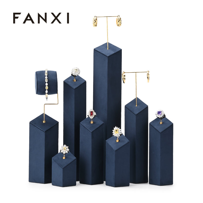 FANXI Blue Microfiber Earrings Ring Necklace Jewelry Display Set TT304