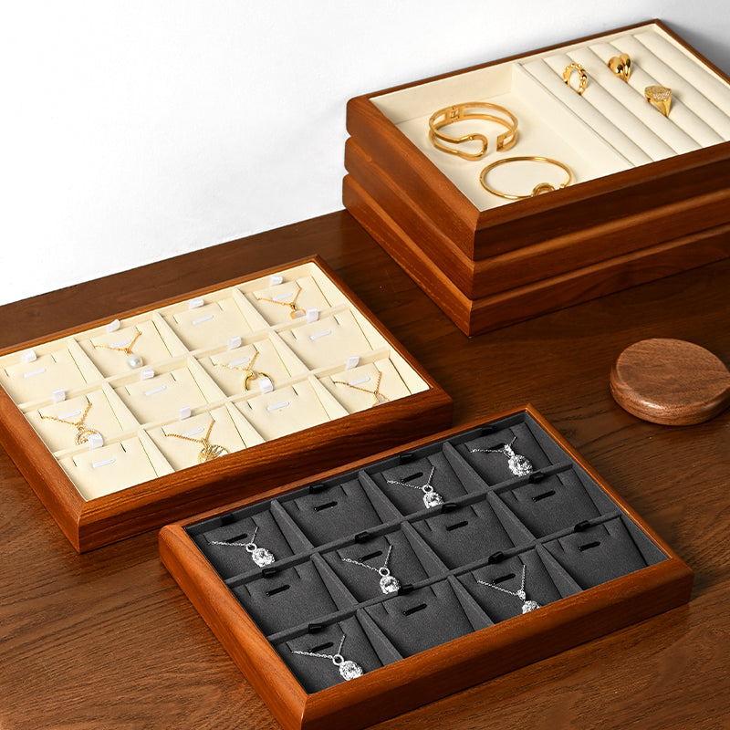 FANXI solid wood jewelry tray for displaying bracelets, rings, and necklaces.P180-182