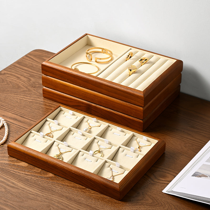 FANXI solid wood jewelry tray for displaying bracelets, rings, and necklaces.P180-182