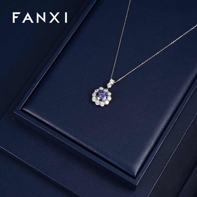 FANXI Blue PU Leather Earrings Ring Necklace Jewelry Display Set TT324