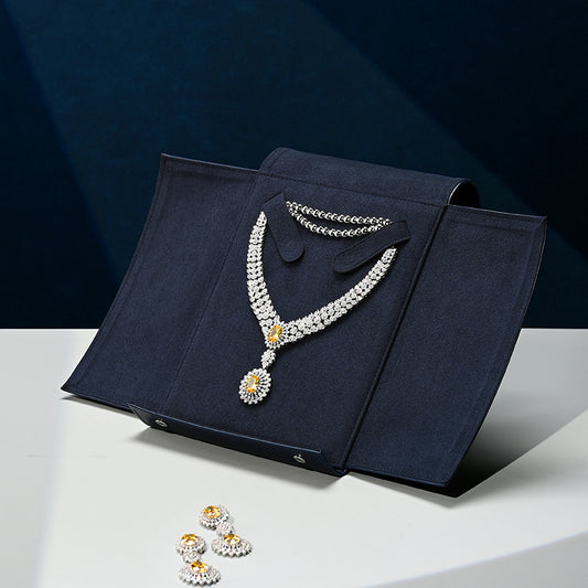 FANXI Jewelry Pouch PU Leather Creative Snap Button Pouch Necklace & Accessory Portable Storage Pouch Blue D029