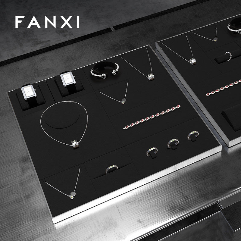 FANXI Black Microfiber Earrings Ring Necklace Jewelry Display Set TT297