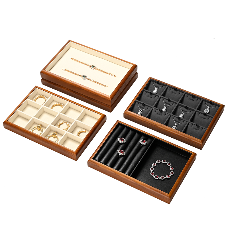 FANXI solid wood jewelry tray for displaying bracelets, rings, and necklaces.P180-182