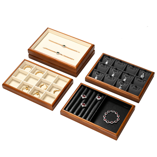 FANXI solid wood jewelry tray for displaying bracelets, rings, and necklaces.P180-182