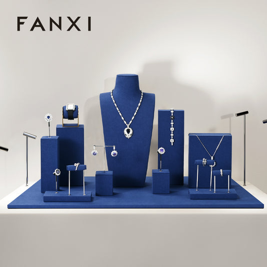 FANXI Blue  Ring Pendant Earrings Jewelry Display Set TT333