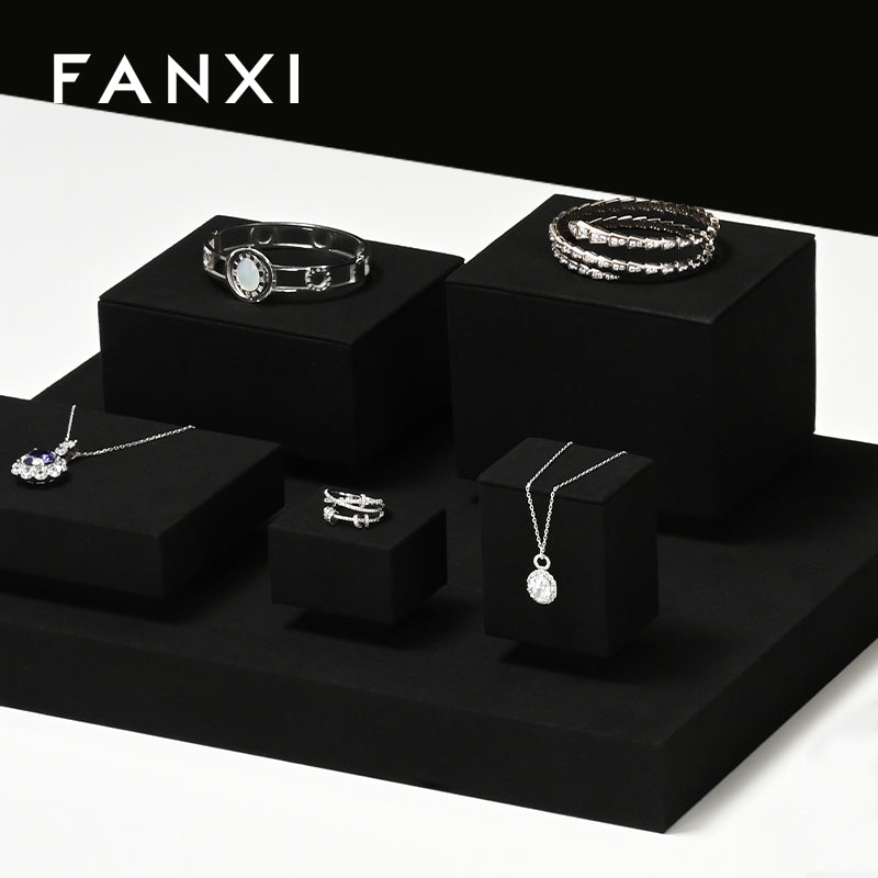 FANXI Black Microfiber Earrings Ring Necklace Jewelry Display Set TT254