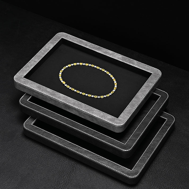 Elegant Round Black/Gray/Green Stitching Jewelry Display Tray P214
