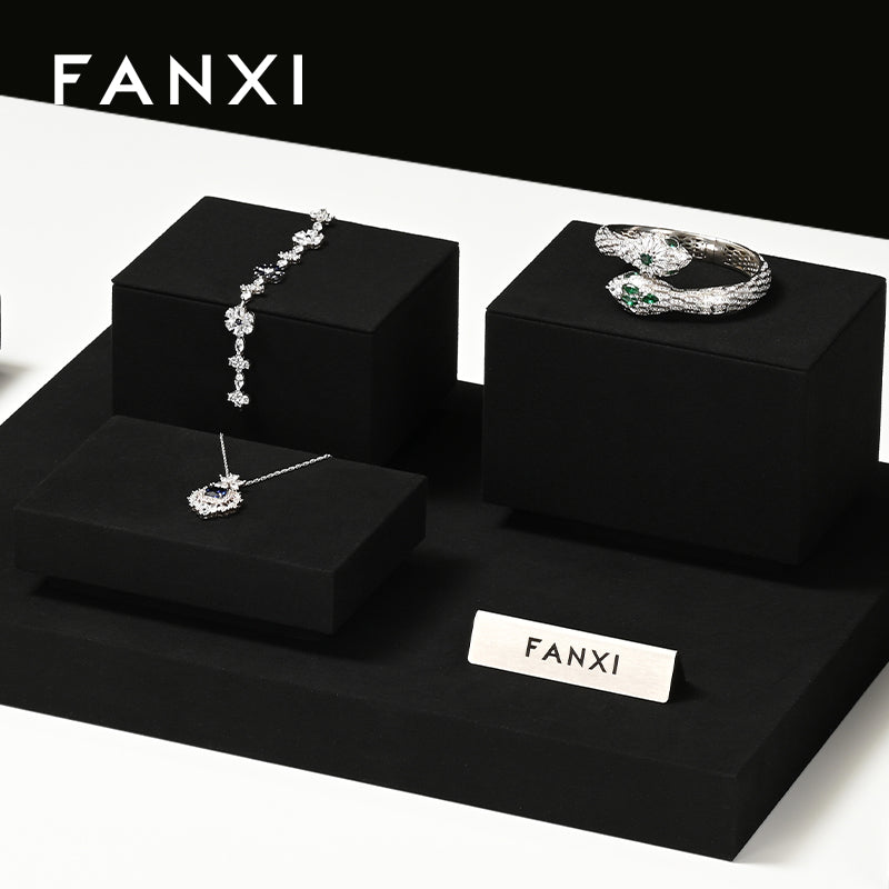 FANXI Black Microfiber Earrings Ring Necklace Jewelry Display Set TT254