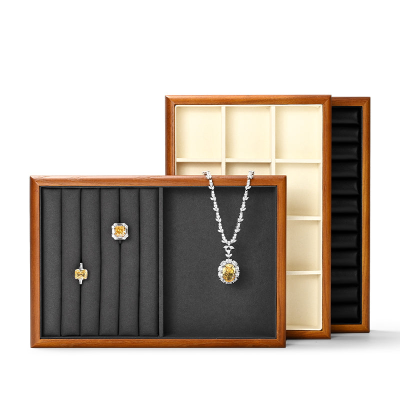 FANXI solid wood jewelry tray for displaying bracelets, rings, and necklaces.P180-182