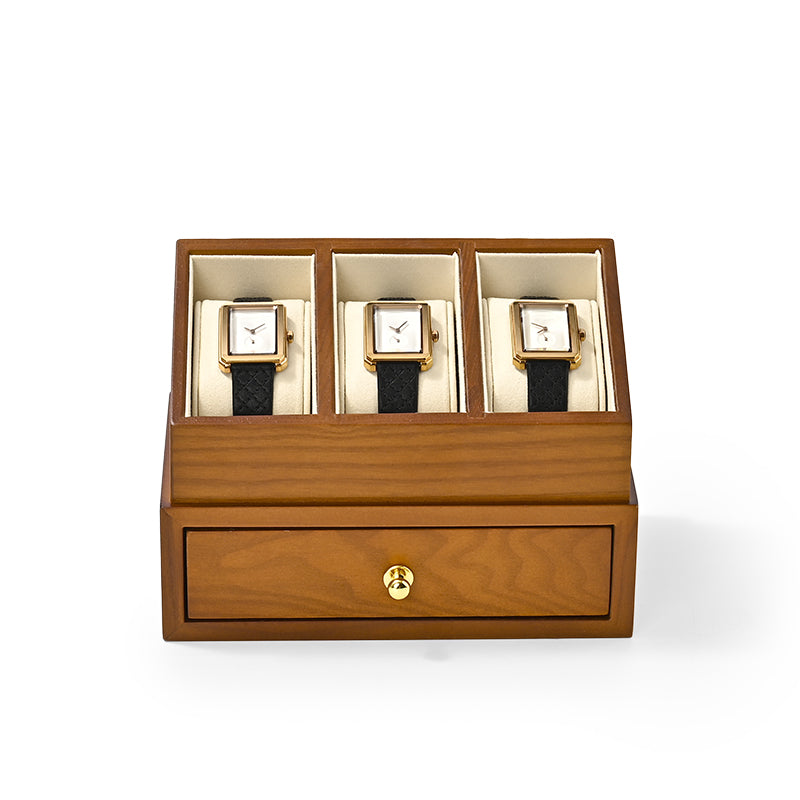 FANXI Multifunctional Solid Wood Watch Storage Box Household Transparent Microfiber Watch Display Case X073