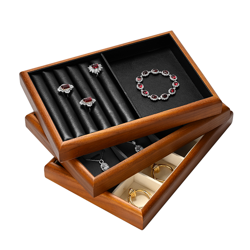 FANXI solid wood jewelry tray for displaying bracelets, rings, and necklaces.P180-182