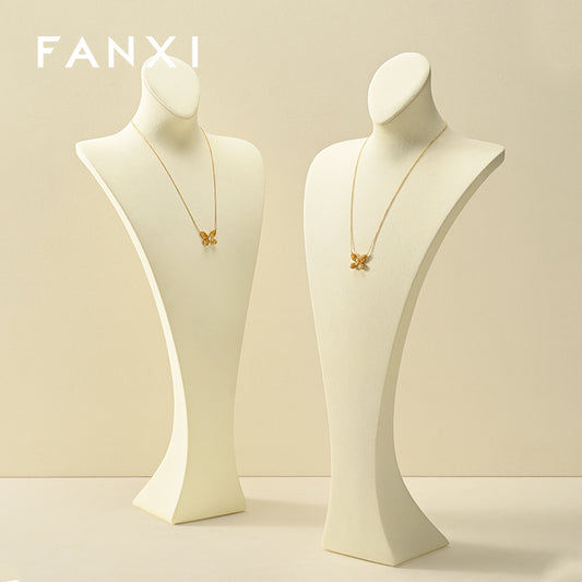 Luxury Beige Microfiber Necklace Bust Display Stand RX117