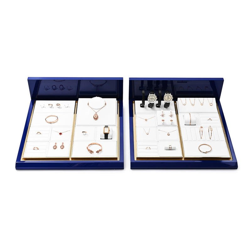 White PU Leather Earrings Ring Necklace Jewelry Display Set TT292