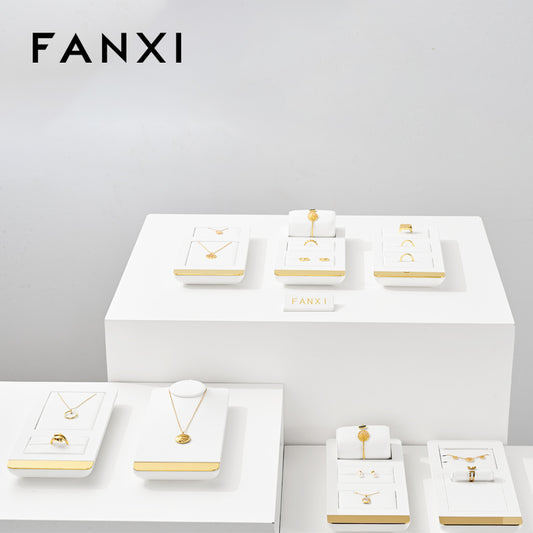 FANXI White PU leather Earrings Ring Necklace Watch Jewelry Display Set TT259 Promotion