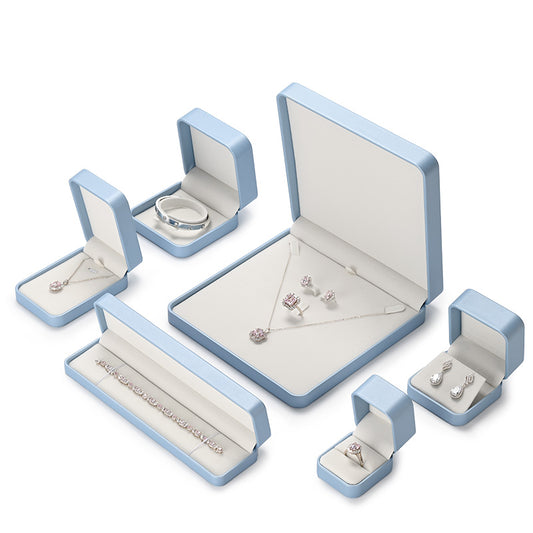 Sky Blue PU Leather Velvet Jewelry Packaging Box H159
