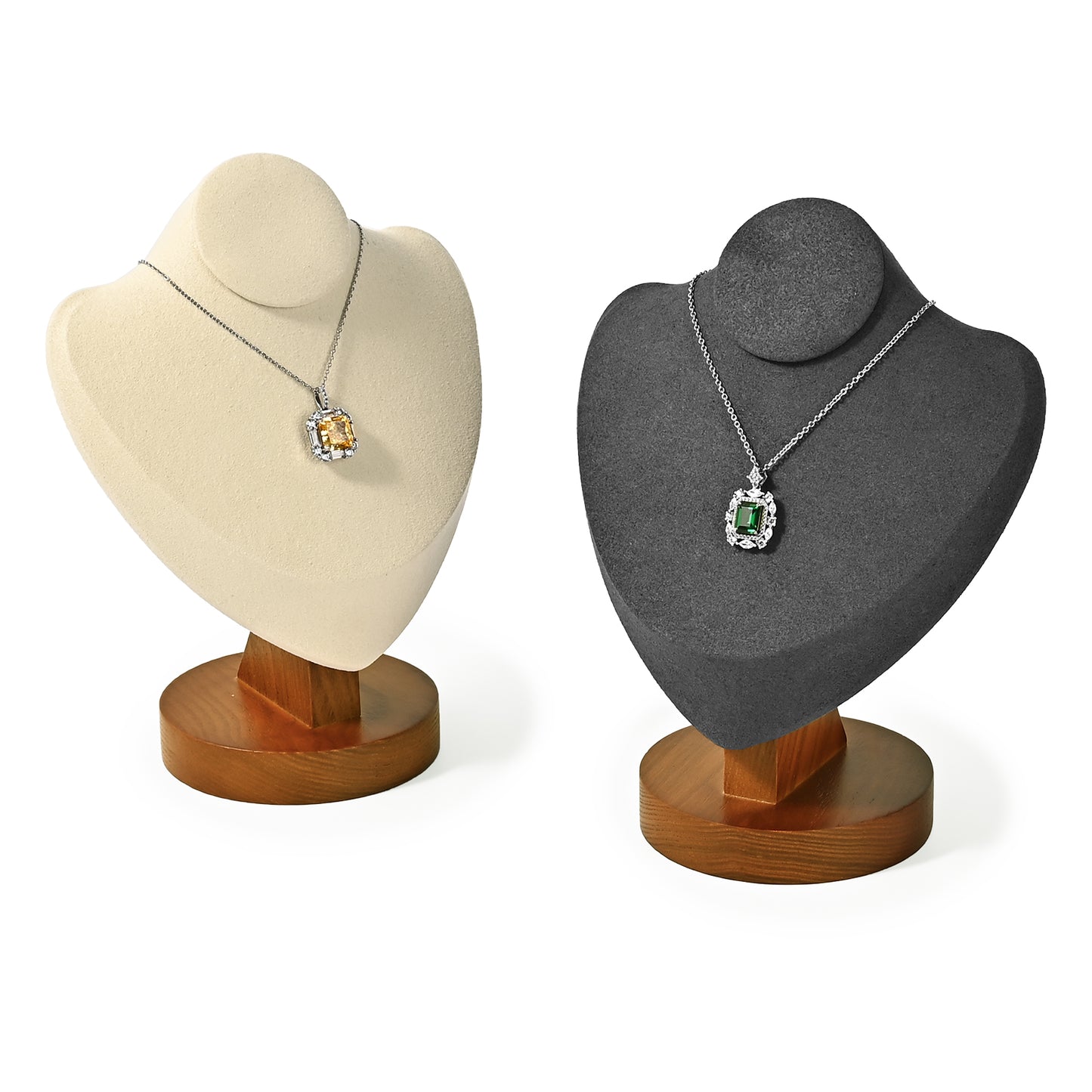 Premium Wood Microfiber Necklace Bust Display Stand SM050