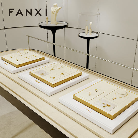 Gold Metal Beige Color Jewelry Showcase Display Set JS117 Promotion