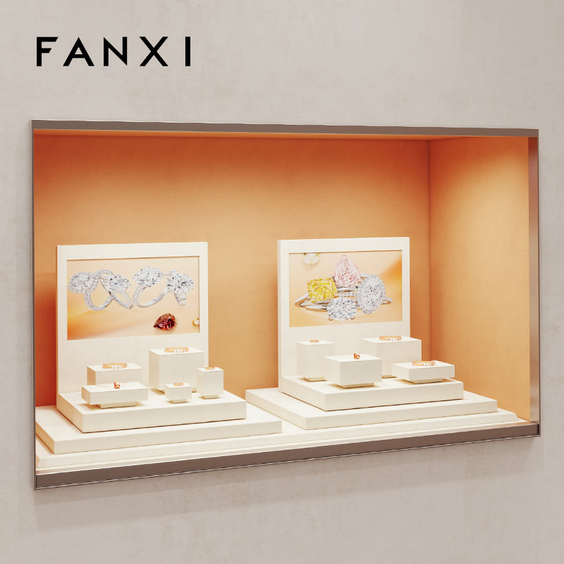 FANXI Beige Microfiber Earrings Ring Necklace Jewelry Display Set TT255