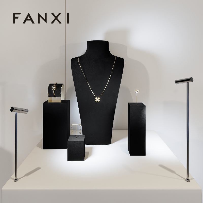 FANXI Black Ring Pendant Earrings Jewelry Display Set TT332