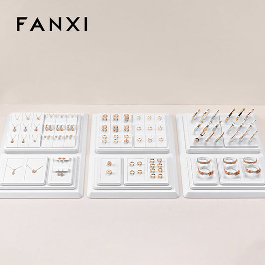 FANXI White PU Leather Ring Pendant Earrings Jewelry Display Set TT404