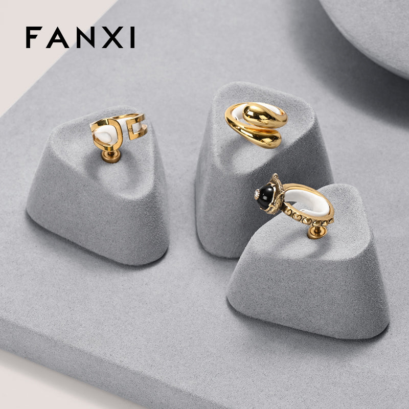 FANXI Grey Microfiber Earrings Ring Necklace Jewelry Display Set TT348