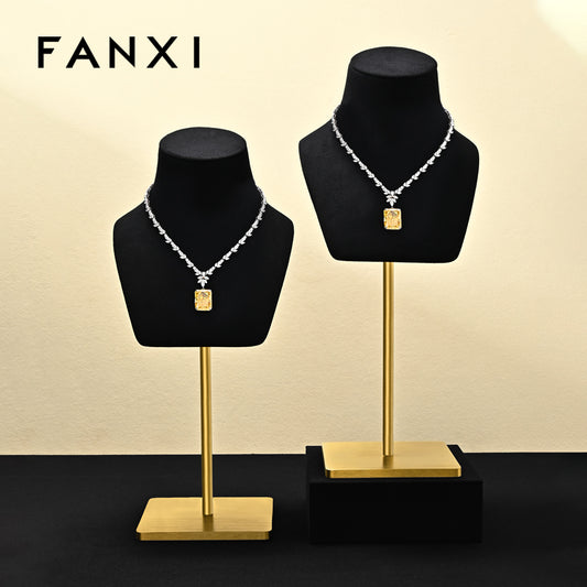 Luxury Black/Beige/Gray/Blue Microfiber Necklace Bust Display Stand RX115