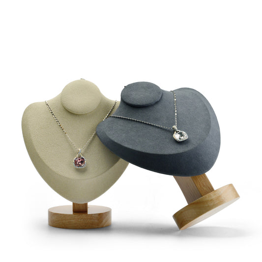 Premium Wood Microfiber Necklace Bust Display Stand SM050