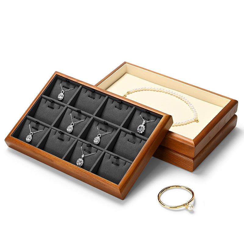 FANXI solid wood jewelry tray for displaying bracelets, rings, and necklaces.P180-182