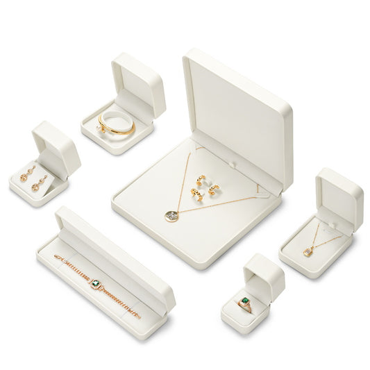 Classic Beige PU Leather Velvet Jewelry Packaging Box H160