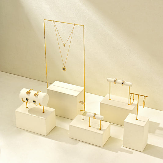 Beige Microfiber Ring Earring Necklace Jewelry Display Set TT473
