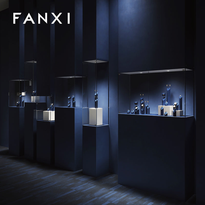 FANXI Blue Microfiber Earrings Ring Necklace Jewelry Display Set TT304