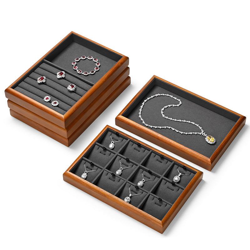 FANXI solid wood jewelry tray for displaying bracelets, rings, and necklaces.P180-182