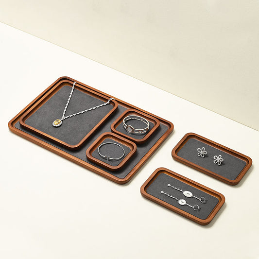Solid Wood Flat Microfiber Jewelry Display Tray SM130