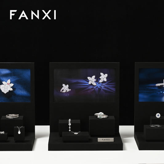 FANXI Black Microfiber Earrings Ring Necklace Jewelry Display Set TT254