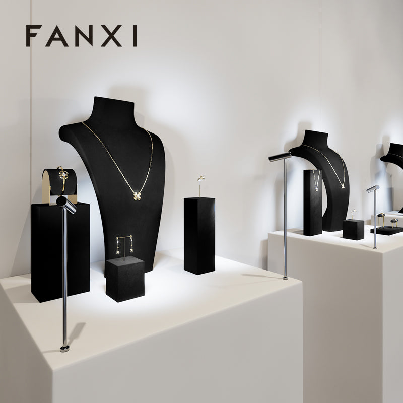 FANXI Black Ring Pendant Earrings Jewelry Display Set TT332