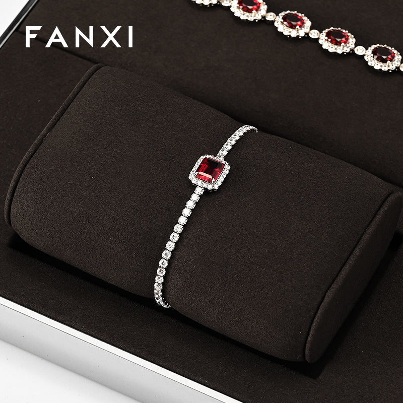 FANXI Brown Microfiber Earrings Ring Necklace Jewelry Display Set TT298