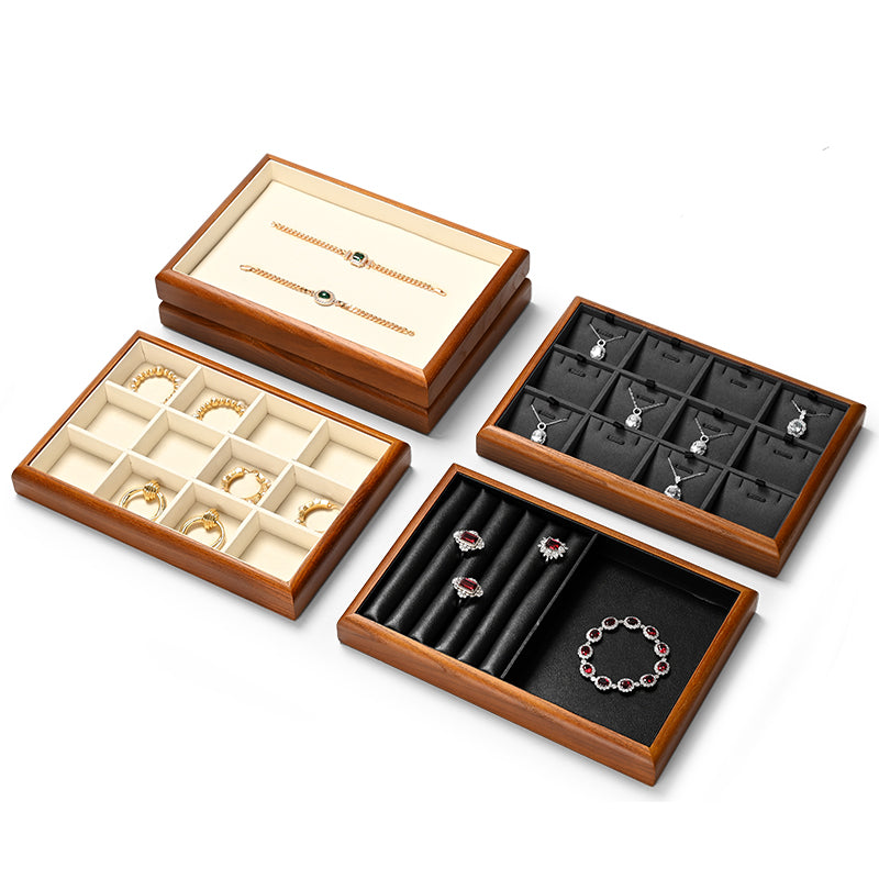 FANXI solid wood jewelry tray for displaying bracelets, rings, and necklaces.P180-182