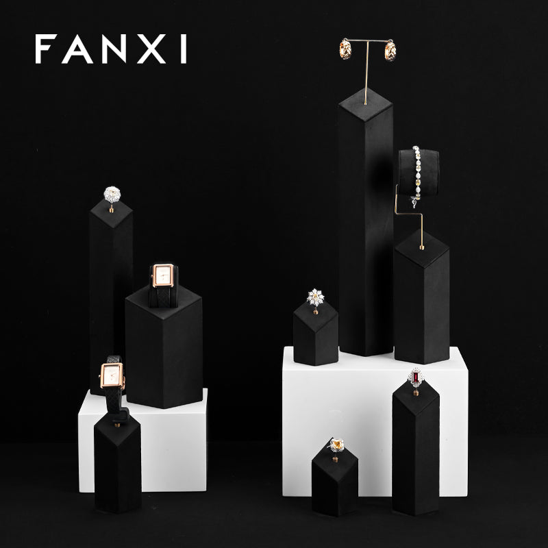 FANXI Black Microfiber Earrings Ring Watch Jewelry Display Set TT301