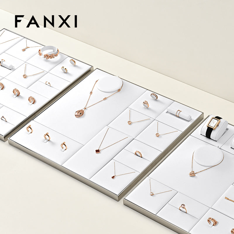 FANXI White PU Earrings Ring Necklace Jewelry Display Set TT299