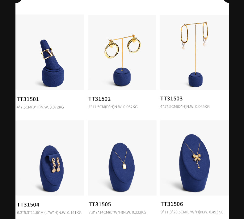 Blue Microfiber Ring Earring Necklace Jewelry Display Set TT315
