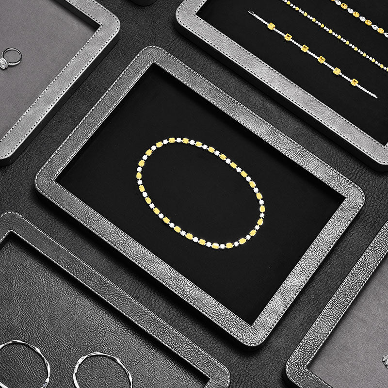 Elegant Round Black/Gray/Green Stitching Jewelry Display Tray P214