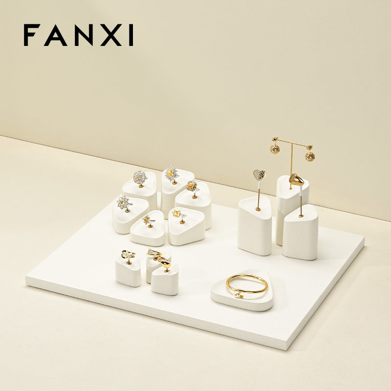 FANXI Beige Microfiber Earrings Ring Necklace Jewelry Display Set TT349