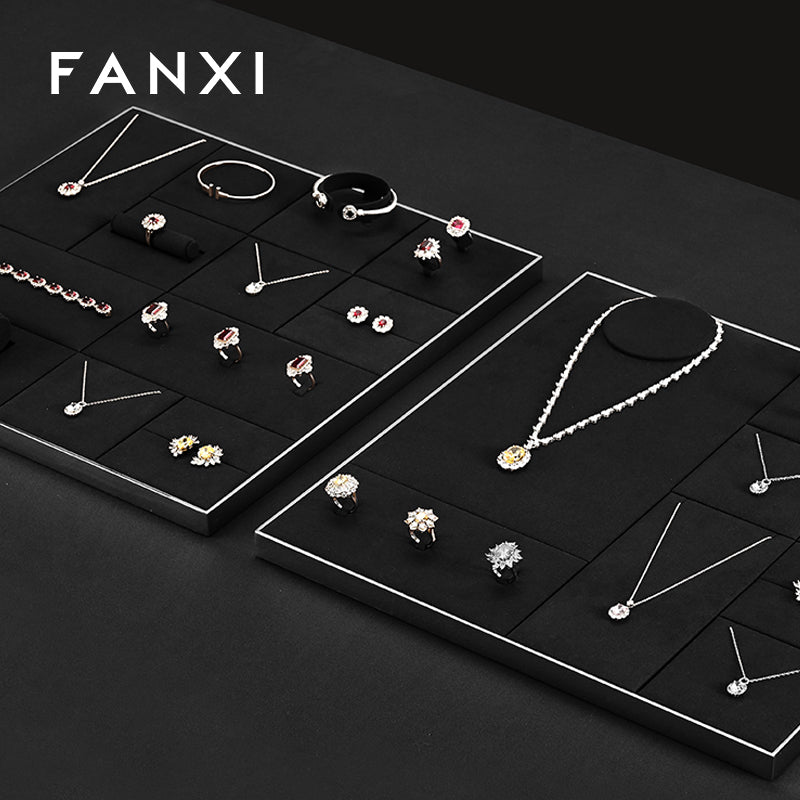 FANXI Black Microfiber Earrings Ring Necklace Jewelry Display Set TT297