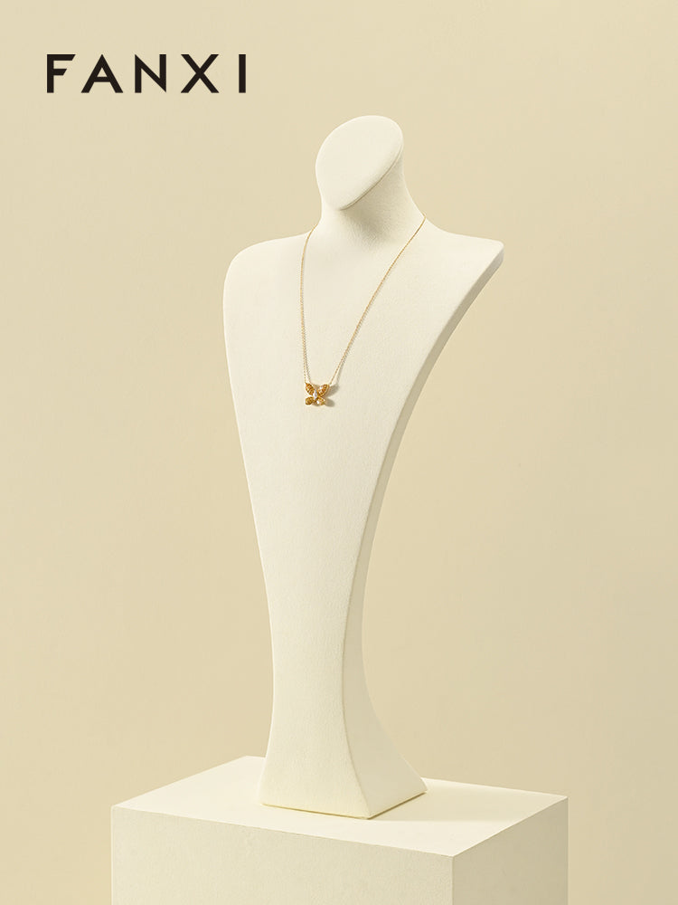 Luxury Beige Microfiber Necklace Bust Display Stand RX117