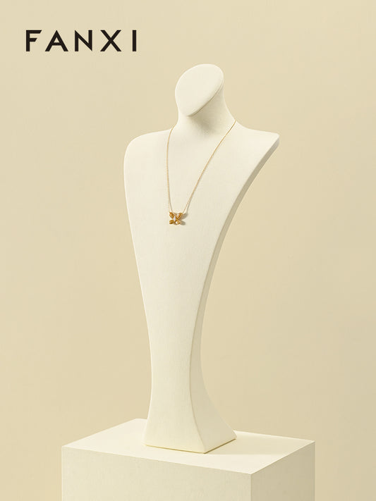 Luxury Beige Microfiber Necklace Bust Display Stand RX117