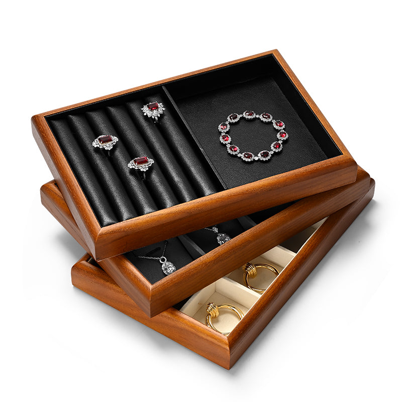 FANXI solid wood jewelry tray for displaying bracelets, rings, and necklaces.P180-182