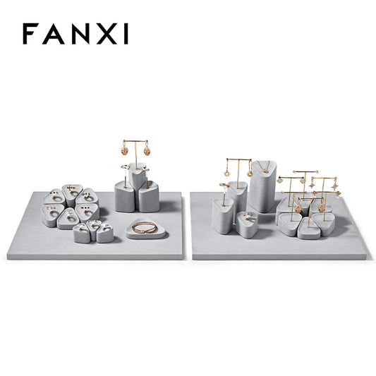 FANXI Grey Microfiber Earrings Ring Necklace Jewelry Display Set TT353