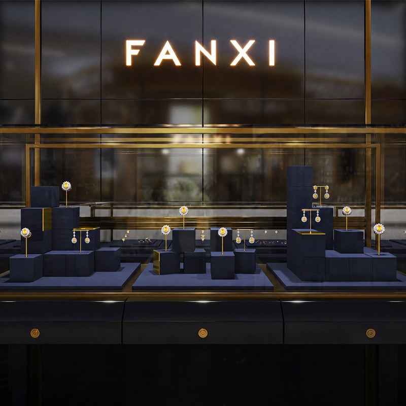 FANXI Glossy Metal Ring and Earring Velvet Storage and Display Stand TT583-585