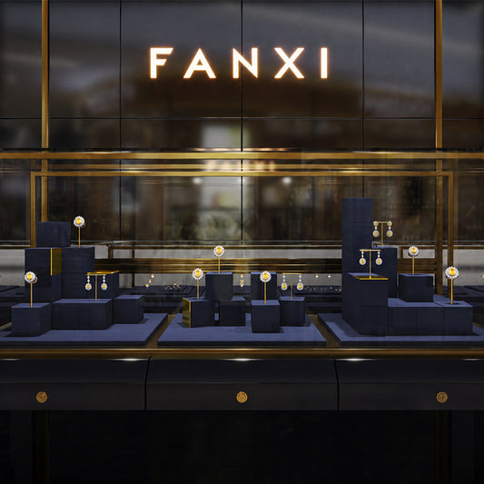 FANXI Glossy Metal Ring and Earring Velvet Storage and Display Stand TT583-585